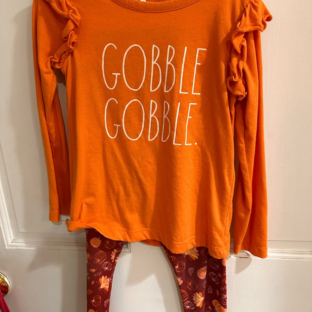 Rae Dunn Orange Gobble Gobble Kids Long Sleeve Tee